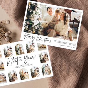 Modern Year in Review, Holiday Photo Card, Christmas, Editable Template, Printable, Merry, Family, Instant Download, Canva, Horizontal