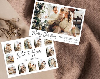 Modern Year in Review Christmas Photo Card: Editable Canva Template (Digital Download)