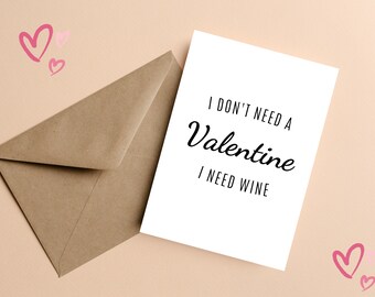 Funny Anti-Valentine's Day Wine Card: Modern Minimalist Printable (Instant Download)