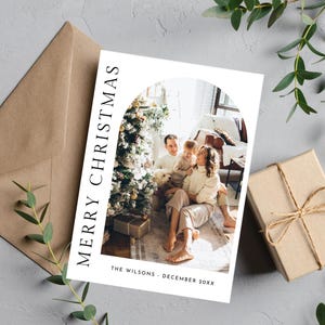 Photo Christmas Card Template, Printable Modern, Holiday Card, Editable Family Photo Holiday Card, Instant Download, Minimalist, 5x7, Canva