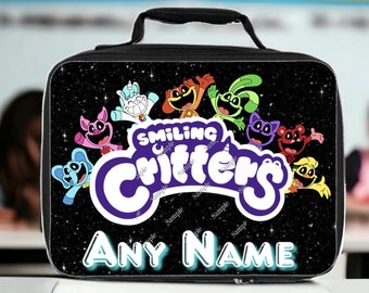 Smiling critters poppy playtime personalised cooler lunch bag, personalised with any name, school bag