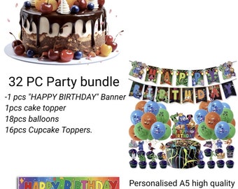Des amis arc-en-ciel ont conçu des banderoles d'anniversaire, des décorations de gâteaux, des décorations, avec des décorations de gâteau personnalisées et une carte d'anniversaire a5 personnalisée