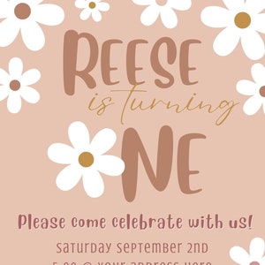 Boho Birthday Invite, Girls Birthday, Retro, First Birthday Template, One year old birthday invitation,Birthday Invitation Editable Template