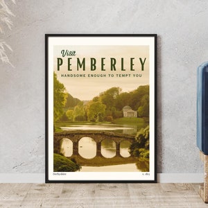 Pemberley Reiseposter. Stolz & Vorurteil Jane Austen Vintage Herunterladbare Dekor. Literatur Reise Poster Geschenk für Buchliebhaber und Leser.