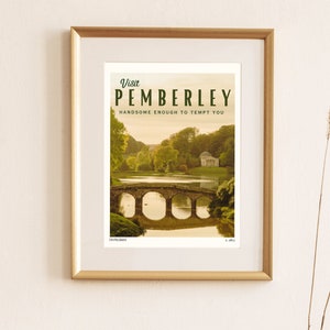 Pemberley Travel Poster. Pride & Prejudice Jane Austen Vintage Downloadable Decor. Literary Travel Poster Gift for Book Lovers and Readers.