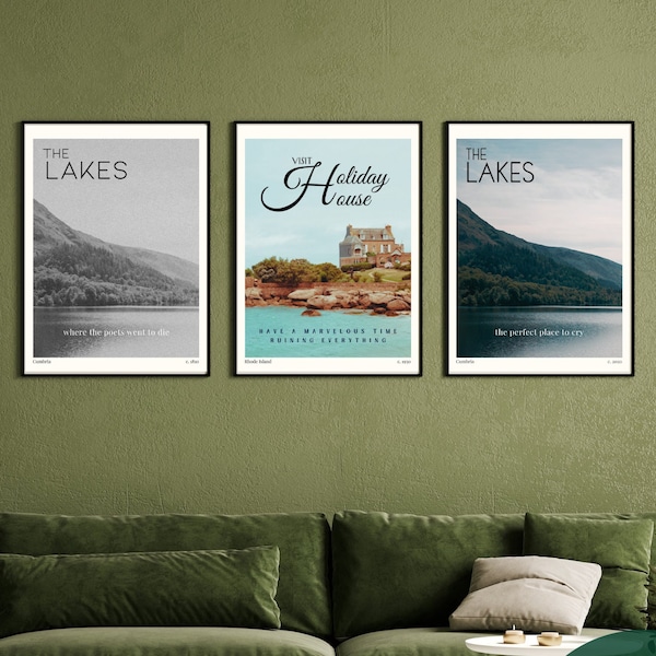 Folklore Downloadable Travel Poster Pack. Album inspired prints. Vintage aesthetic wall decor for music fans. Holiday House art.