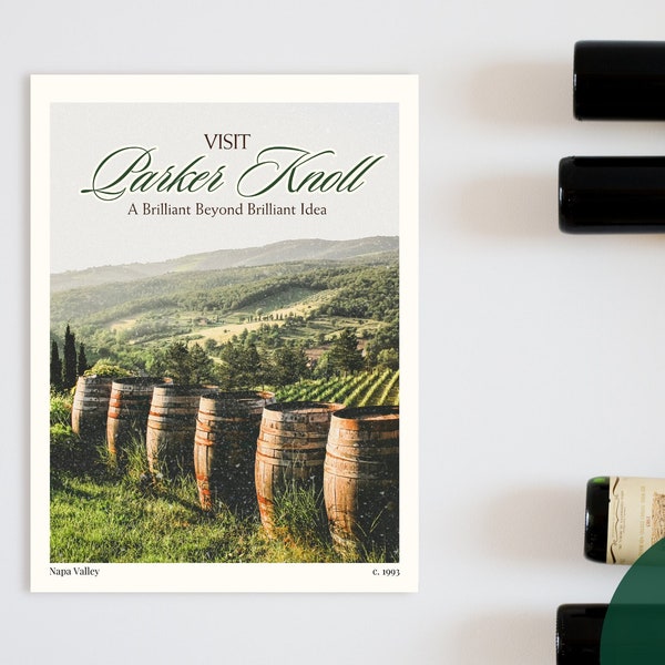 Parker Knoll Vineyards Downloadable Vintage Travel Poster. Parent Trap movie inspired aesthetic print. Nostalgia Napa Valley vineyard decor.