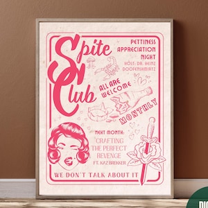 Póster descargable del Club del Rencor Retro. Impresión vintage inspirada en los años 50. Arte irónico. Apreciación de la mezquindad. Impulsado por la estética del rencor.