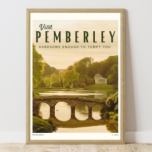 Pemberley Travel Poster. Pride & Prejudice by Jane Austen Retro Decor. Vintage Literary Travel Poster. Gift for Book Lovers and Readers.