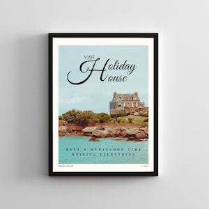 Holiday House Vintage Travel Poster. Folklore inspired print. Aesthetic The Last Great American Dynasty art for music fans and retro lovers.