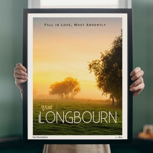 Longbourn Travel Poster. Pride and Prejudice Jane Austen downloadable print. Aesthetic decor gift for book lovers. Elizabeth Bennet art.