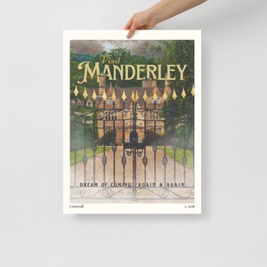 Manderley Travel Poster. Vintage aesthetic Rebecca inspired literary print. Dramatic English manor decor for readers