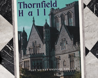 Thornfield Hall Vintage Travel Poster. Jane Eyre Charlotte Bronte Inspired Destination Print. Victorian Era art for fans of Mr. Rochester.