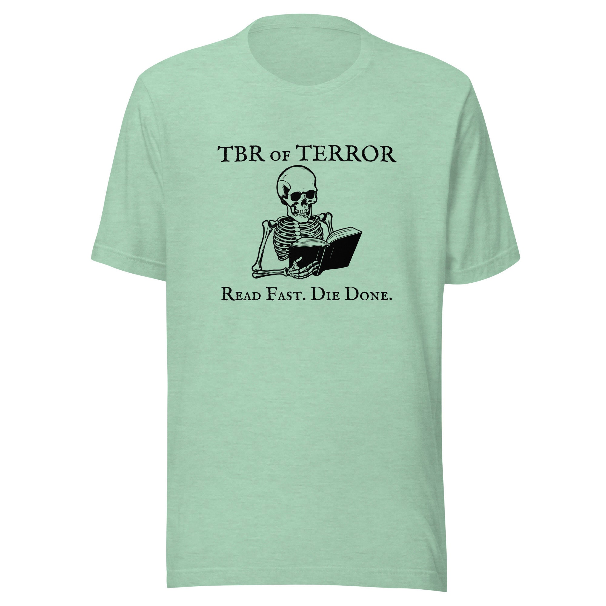 Discover TBR of Terror Halloween Graphic Tee. Spooky October t-shirt gift for readers. Funny fall skeleton book lover shirt.
