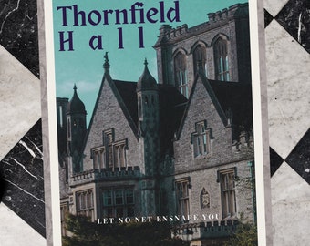 Thornfield Hall Vintage Downloadable Travel Poster. Jane Eyre Charlotte Bronte Inspired Print. Victorian Era art for fans of Mr. Rochester.