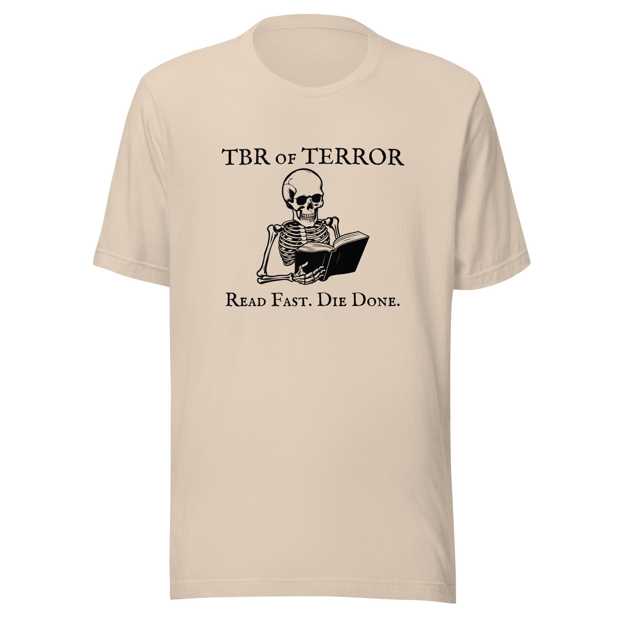 Discover TBR of Terror Halloween Graphic Tee. Spooky October t-shirt gift for readers. Funny fall skeleton book lover shirt.