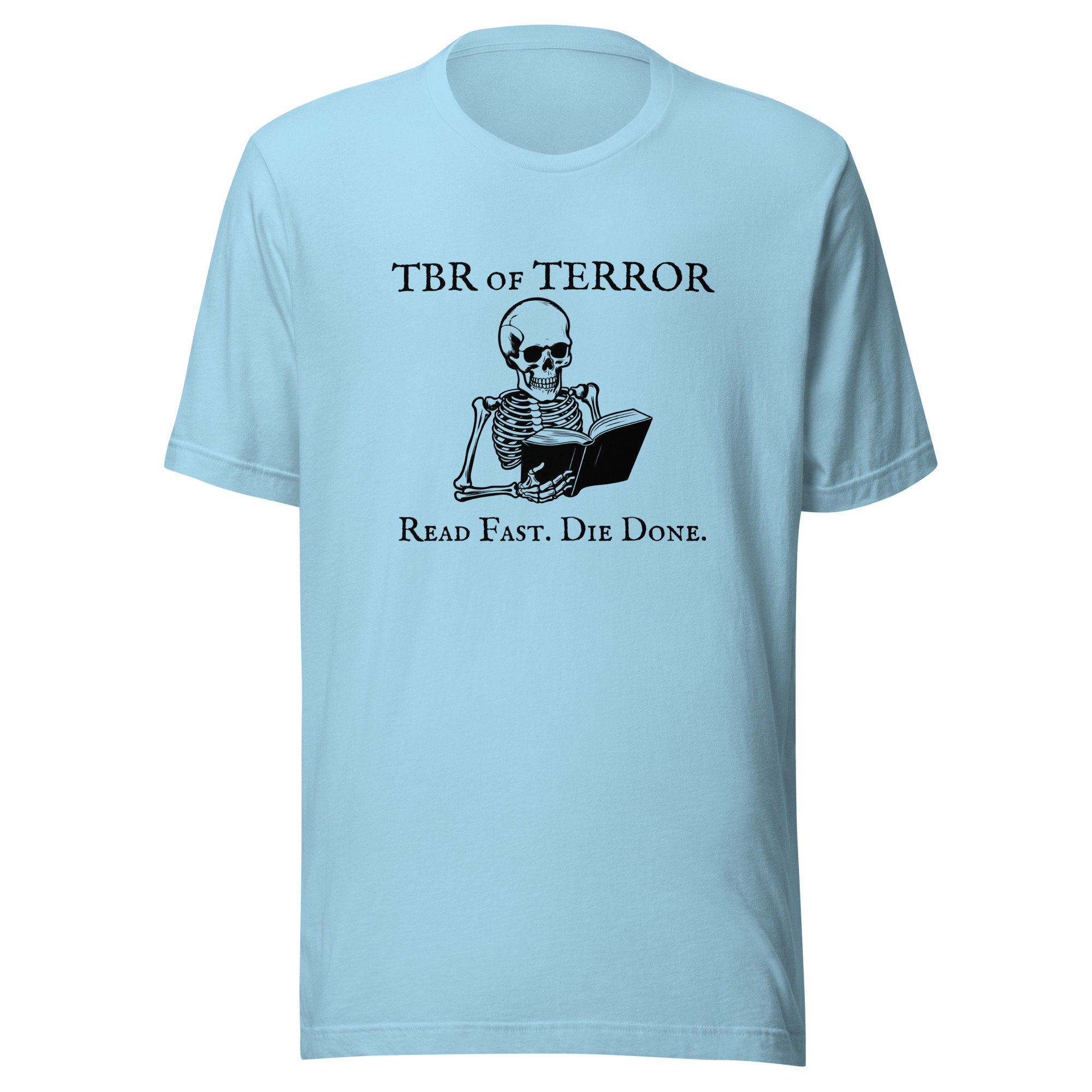 Discover TBR of Terror Halloween Graphic Tee. Spooky October t-shirt gift for readers. Funny fall skeleton book lover shirt.