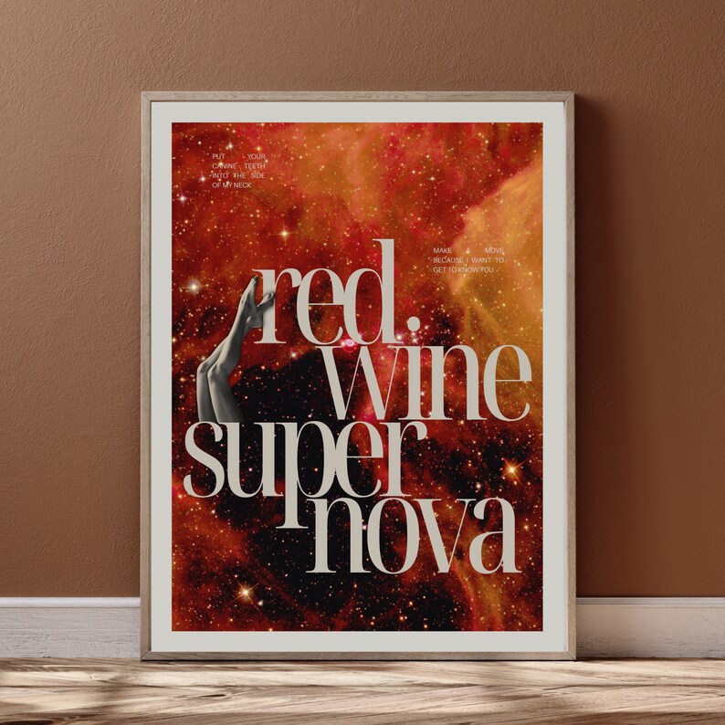 Red Wine Supernova Poster. Vintage Celestial Queer Wlw Art. Sapphic