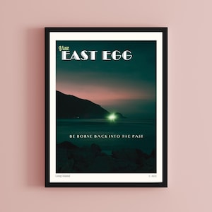 The Great Gatsby Vintage Travel Poster. East Egg aesthetic print. F. Scott Fitzgerald art deco wall art. Bookish gift for readers.
