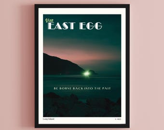 The Great Gatsby Vintage Travel Poster. East Egg aesthetic print. F. Scott Fitzgerald art deco wall art. Bookish gift for readers.