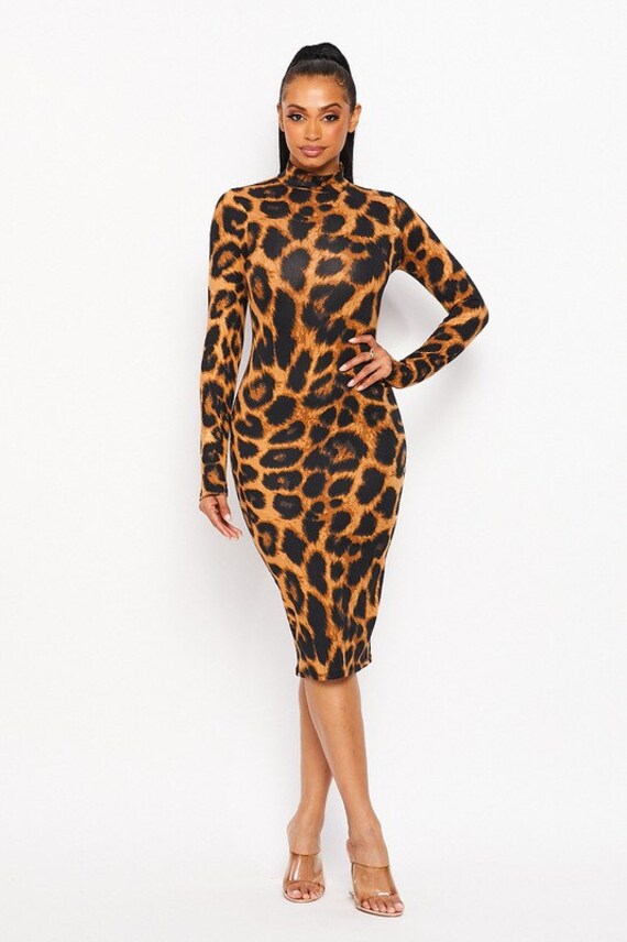 Leo Print Mock Midi Dress - Etsy
