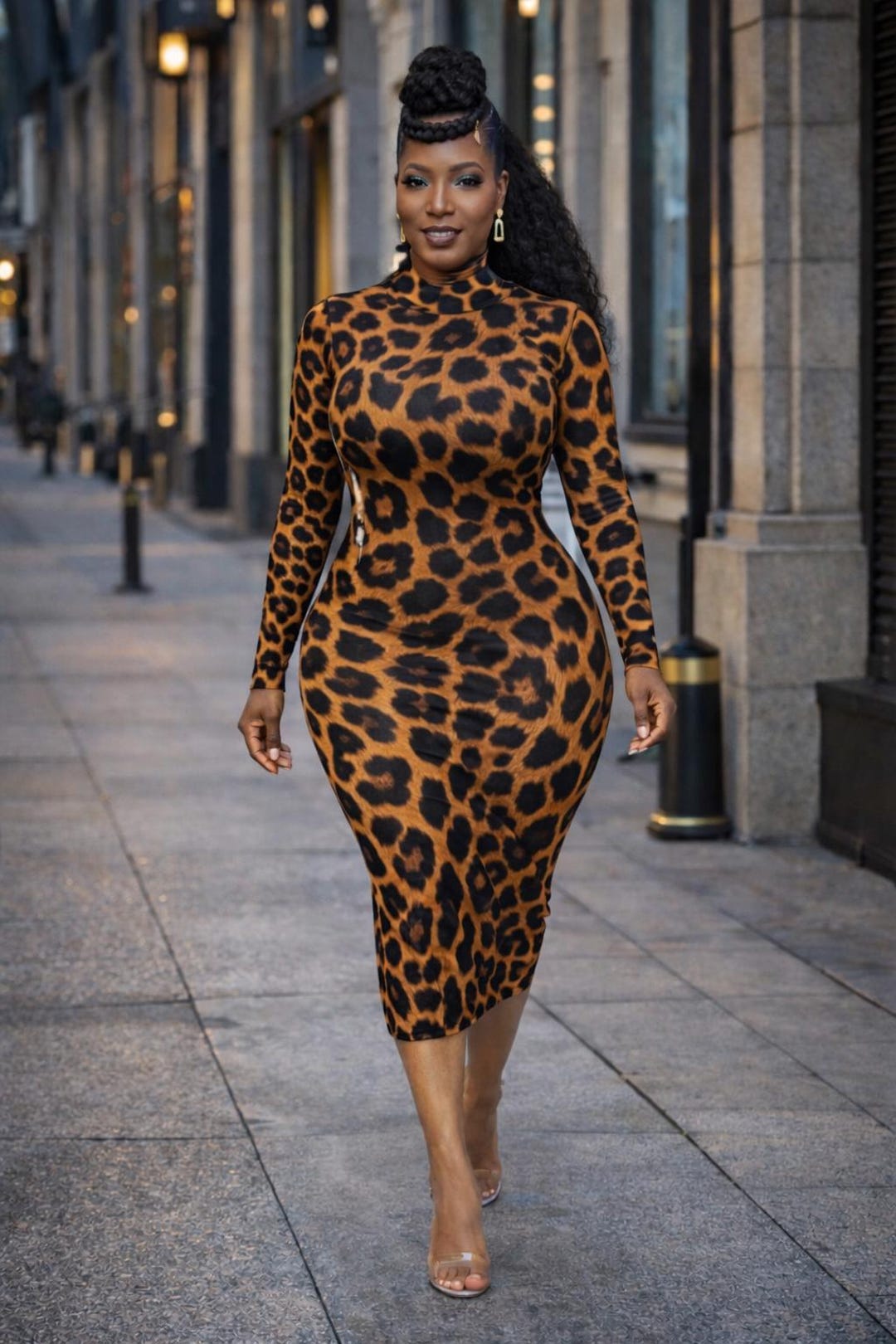 Leo Print Mock Midi Dress