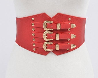 BEVIS rather belt （RED） Wvapzxx Western Rhinestone Belts Luxury Strap Diamond Belt