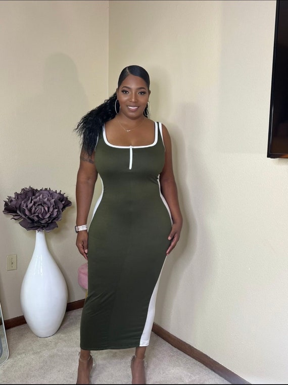 chinese dress ladies Green Olive Long Sleeve Midi Dress main image 1