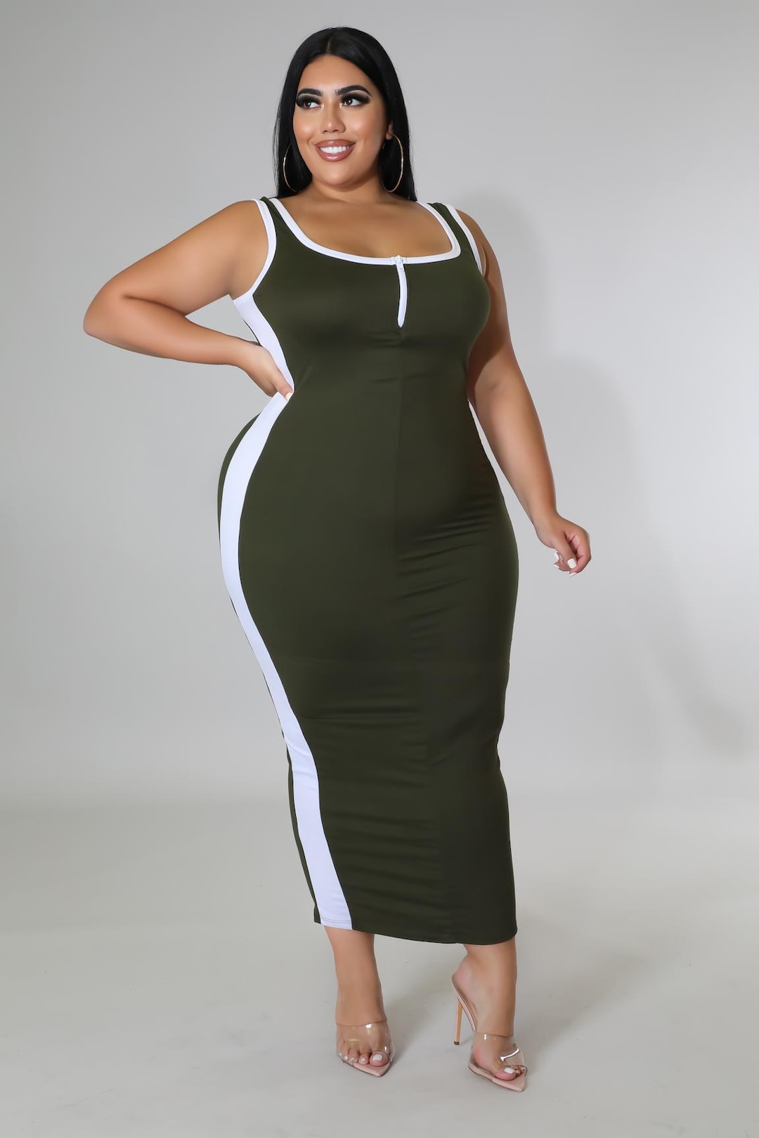 plus size olive green bodycon dress Agnes Orinda Women's Plus Size Sheath Dress Sleeveless Boat Neck Casual Straight Pencil Work Dresses 1X Army Green, Size: 1XL, Black