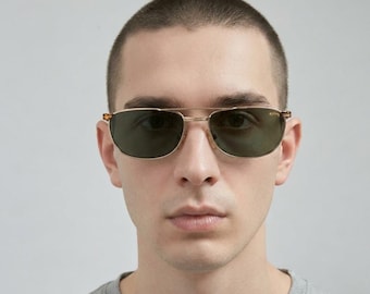 Vintage-Sonnenbrille aus den 90ern – Winchester von Magic Line – Rechteckige Pilotenbrille mit grünen Retro-Gläsern