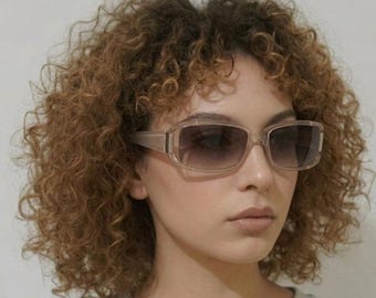 Vintage 2000er-Sonnenbrille – Alessandro Dell'Acqua – rechteckig, Nude Beige
