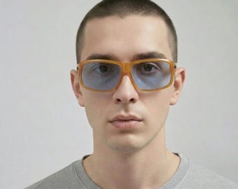 Vintage-Sonnenbrille aus den 80er-Jahren – Lozza – Oversized Wrap Orange mit blauen Gläsern