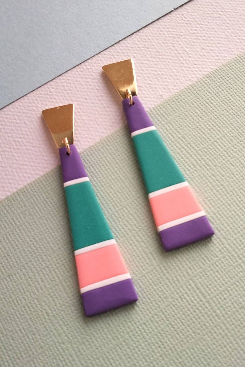 Pendientes colgantes Serendipity en arcilla polimérica, regalo de cumpleaños, regalo para ella, originales geométricos coloridos hechos a mano imagen 2