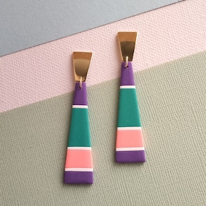 Pendientes colgantes Serendipity en arcilla polimérica, regalo de cumpleaños, regalo para ella, originales geométricos coloridos hechos a mano imagen 1