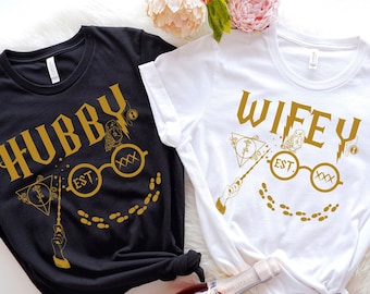 Wizard Matching Couples Shirt, Universal Couples Shirt, Potter Wifey and Hubs Shirt, Honeymoon Potter Couples Shirt, Wizard Honeymoon Shirt