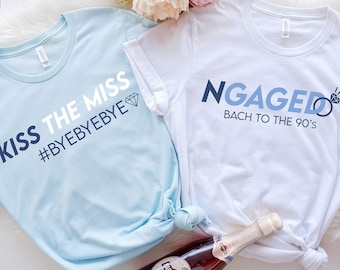 NSYNC Bachelorette, NGAGED & Bye Bye Bye T-shirt, Kiss The Miss T-shirt, 90-tals tema Bachelorette T-shirt, Ditt 90-tals pojkband, 90-tals Bachelorette