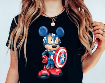 Chemise Mickey super-héros, chemise Mickey Captain America, chemise Mickey Avengers, t-shirt Mickey super-héros, chemise capitaine Mickey