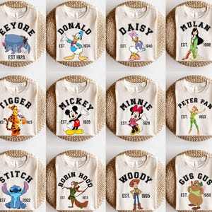 Disney All Characters Shirt, Disney Character Shirts, Mickey / Minnie / Daisy / Donald / Robin Hood / Alice / Pooh / Ariel / Pete/ Woody