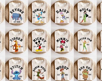 Camisetas de todos los personajes de Disney, camisetas de personajes de Disney, Mickey / Minnie / Daisy / Donald / Robin Hood / Alicia / Pooh / Ariel / Pete / Woody