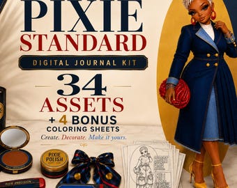 Black Woman Digital Journal Kit, Clipart, Covers, Papers, Coloring Pages (PNG PDF)