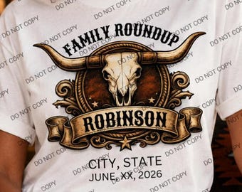 Longhorn schedel PNG, ontwerp voor een T-shirt met western familiereünie (digitale download)