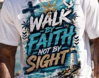 Walk By Faith PNG Christelijk strandshirt ontwerp digitale download