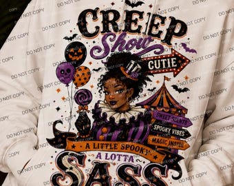 Creep Show Cutie Halloween PNG, Zwart meisje griezelig sublimatieontwerp (commercieel gebruik)