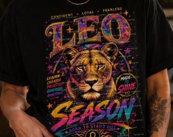 Leo Season Halftone PNG, Lion Zodiac Shirt Design, Black Garment DTF Transfer (Digital Download)