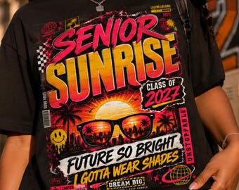 Ontwerp voor een T-shirt met zonsopgangmotief voor eindexamenkandidaten van de lichting van 2027 (PNG-bestand