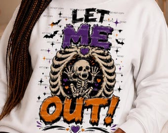 Let Me Out PNG, grappig T-shirtontwerp voor Halloween met zwangerschapsaankondiging, digitale download