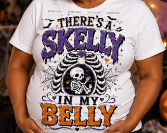Er zit een skelet in mijn buik (PNG), grappig zwangerschapsshirt voor Halloween, digitale download