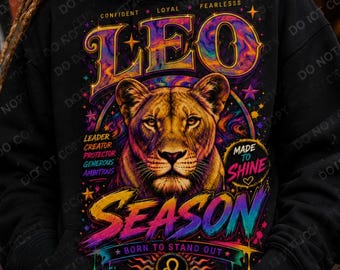 Leeuw Seizoen Halftone PNG, Leeuw Zodiac Shirt Design, Zwart Kledingstuk DTF Transfer (Digitale Download)