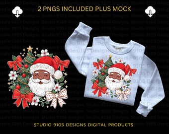 Black Santa PNG Clipart, Weihnachtsbaum, Bögen (Digitaler Download)