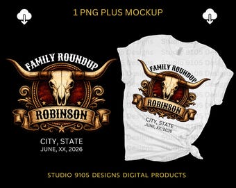 Longhorn Schädel PNG, Western Familientreffen Shirt Design (digitaler Download)